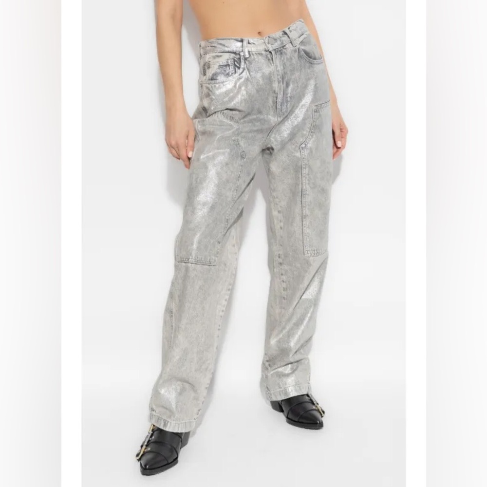 All Saints mia met Talia cargo Jean pants metallic silver cyber chic Coachella - Picture 2 of 13